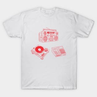 Boombox, Beat Maker, Turntable (Red Lines) Analog / Music T-Shirt